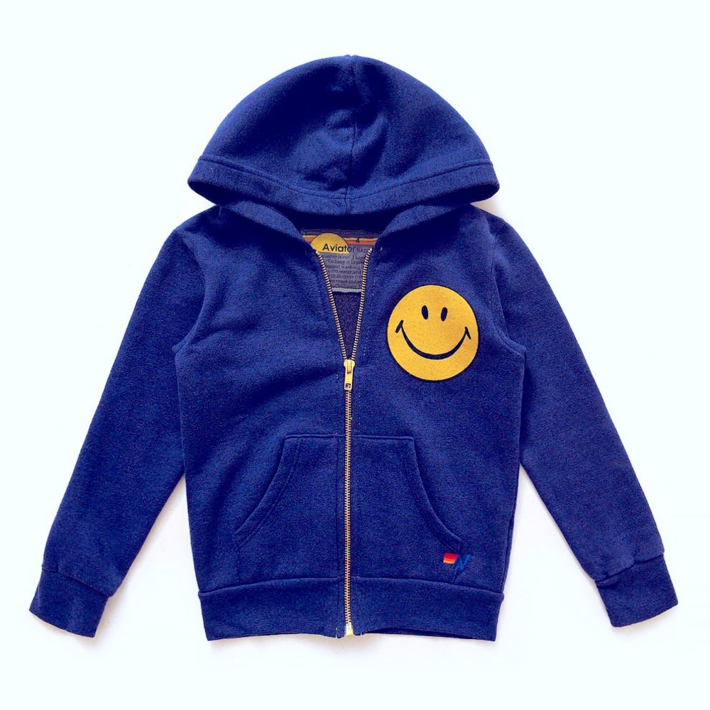 Aviator Nation Blue Hoodie with Gold Smiley